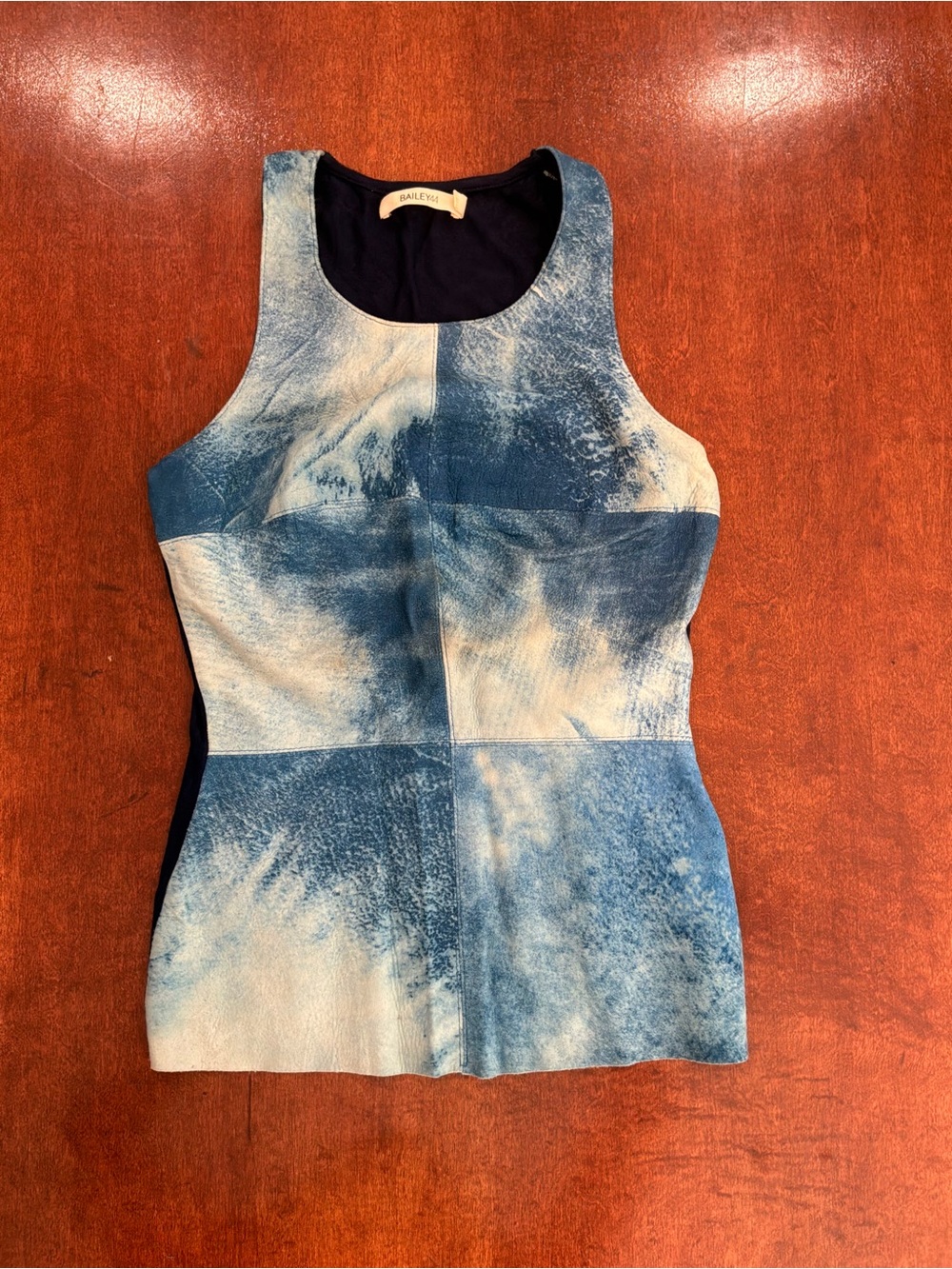 Bailey 44 Blue and White Washed Denim Look Tie-Dyed Leather Tank